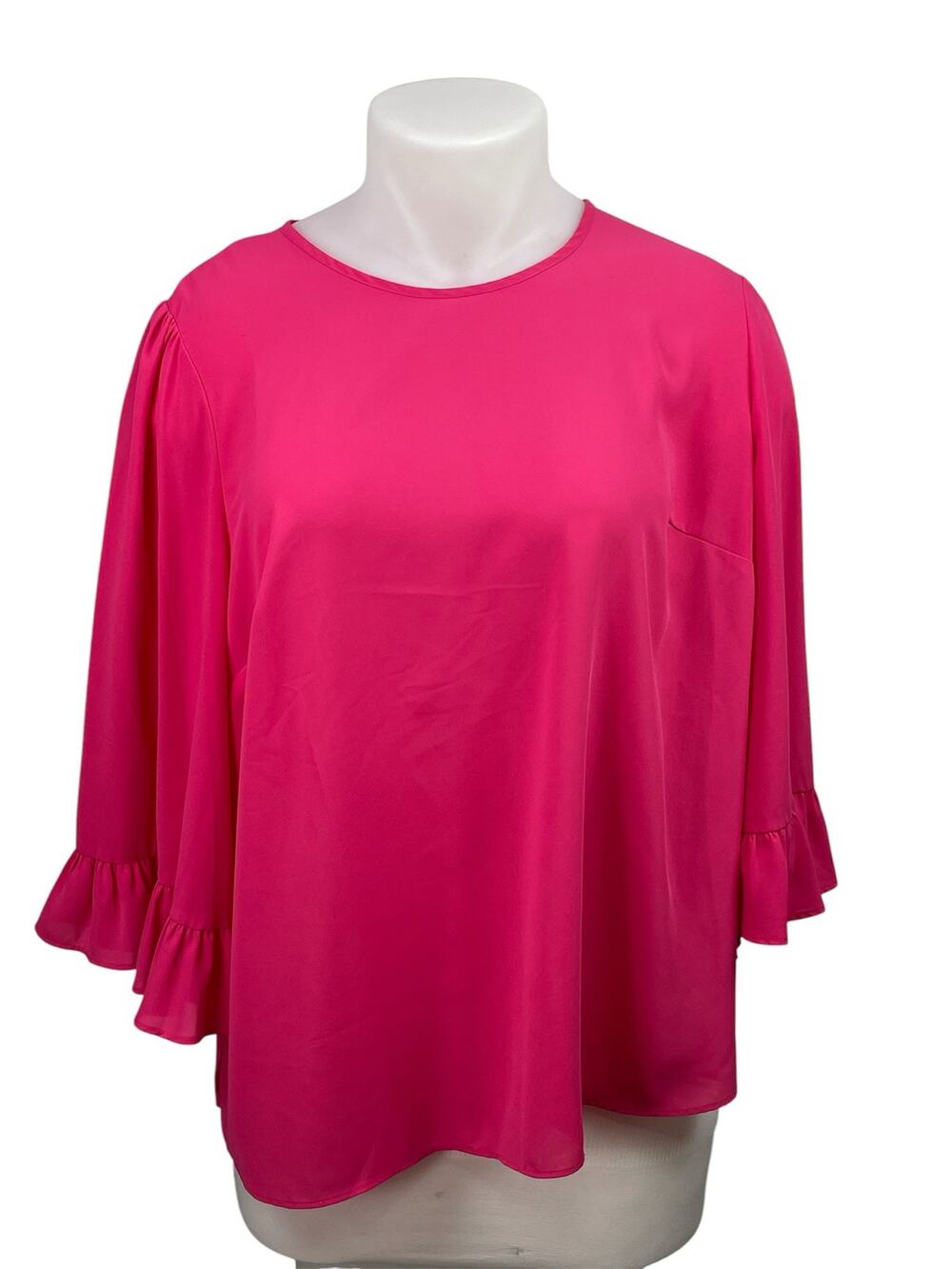 ELOQUII Women's Pink 3/4 Sleeves Crewneck Ruffled Cuff Relaxed Blouse Top Sz 16